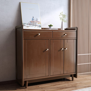 Natural <b>Wood</b> Shoe Cabinet With Storage And <b>Bench</b> For Entryway And Living Room - Product Image 2