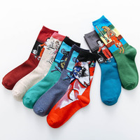 Célèbre peinture hommes fou heureux nouveauté en gros décontracté drôle coloré conception personnalisée coton mode chaussettes