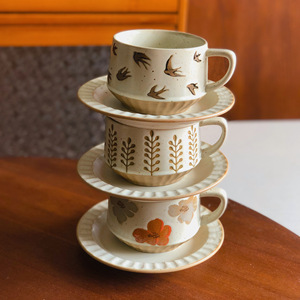 300ml Retro Ceramic Coffee <b>Cup</b> and Sacuer Porcelain Latte <b>Cup</b> Vintage Tea <b>Cup</b> <b>Set</b> - Product Image 3