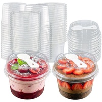 Gobelets jetables en PET/PP transparents à fond arrondi de 150 ml et 250 ml en stock avec couvercle et cuillère pour mousse, pouding et dessert