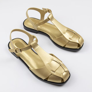 Nuevas Sandalias de <span class=keywords><strong>Mujer</strong></span> más Vendidas, Zapatos Negros de Suela Plana con Punta Redonda a la Moda en Venta Caliente - Product Image 6
