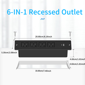 Cửa hàng bàn lõm điện dải với USB-A USB-C cổng mountable điện dải dưới bàn điện sạc trạm với 4AC cửa hàng - Product Image 2