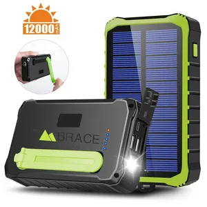 Embrace Solar Power Bank 12000MAh Banque d'alimentation de secours extérieure Éclairage LED Batterie de téléphone portable Chargeur auxiliaire externe