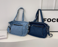 Sac fourre-tout en jean 2-en-1 tendance et décontracté avec mini pochette à monnaie, sac à bandoulière en jean lavable pour femme, usage quotidien