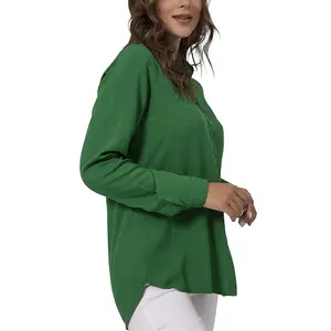 कस्टम डिजाइन महिलाओं के लिए हरे नए आगमन ब्लाउज फैशन कैजुअल लंबे आस्तीन बटन डाउन शर्ट ऑफिस के शीर्ष पर