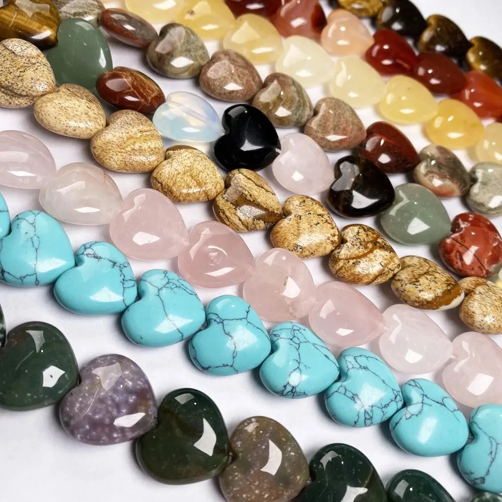 Venta al por mayor 16mm piedras curativas de cristal natural semipreciosas pulsera de gemas sueltas cuentas de amor en forma de corazón para la fabricación de joyas