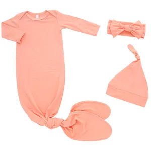 A Series of Hot-selling Baby Pajamas 3PCS Sets For Boys And Girls Envelope Collar Baby Gown Set With Headband And Hat