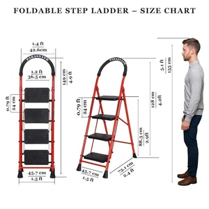 Parasnath GoUp Escabeau pliable en acier rouge à 4 marches robuste, léger, antidérapant, large poignée de sécurité en plastique pour la maison - Product Image 4