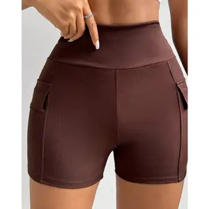 Shorts de corrida femininos de nylon Spandex personalizados de alta qualidade com alça e cintura com bolso lateral