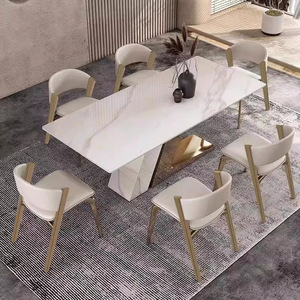 Chaises de salle à manger de luxe modernes, pieds dorés élégants, structure en acier, chaises de restaurant confortables pour table à manger, décoration intérieure - Product Image 2