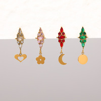 Boucles d'oreilles pendantes en acier inoxydable en gros, motif arbre de Noël, fleur et cœur, avec zircon rose et vert pour femme