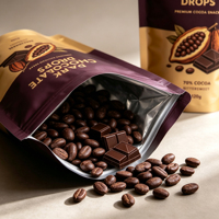 Sachet d'emballage alimentaire refermable personnalisé doré avec fermeture éclair et trou de suspension pour chocolat noir