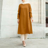 5XL Plus Size Muslim Tunika Tops Lässig Langarm Plissee Muslim Kleid Button Decor Muslim Frauen Bluse