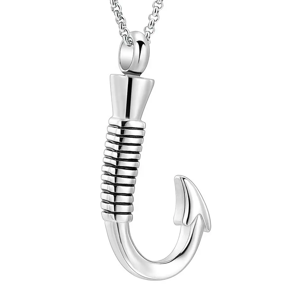 Urn Necklace for Ashes Fish Hook Stainless Steel Cremation Jewelry Memorial Ash Pendant Keepsake for Men Women