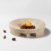 STONEKOCC Plateau Rétro en Marbre Travertin Beige Naturel, Formes Carrées et Circulaires Irrégulières, Décoration Multifonctionnelle pour Bureau et Maison