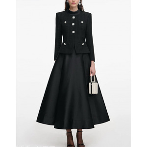Nuevo Vestido Largo de Tweed con Diamantes Negros para Mujer, Otoño/Invierno 2026, Vestido de Noche Elegante hasta el Suelo - Product Image 1