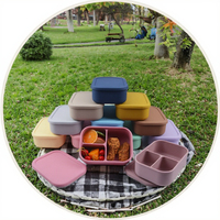 Boîte à lunch bento pour enfants en silicone sans BPA étanche à 3 compartiments, ensemble carré rectangulaire de stockage des aliments