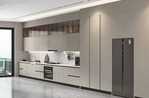 SANTOPOVA Modern Beige Kitchen Set with Glass Display Cabinets and Integrated <b>Black</b> Appliances - Product Image 3