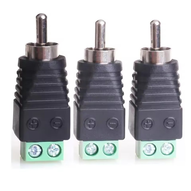 Phono RCA Male Plug To AV Screw Terminal Solderless Converter Connector Speaker Adapter for CCTV Camera Audio Video Balun