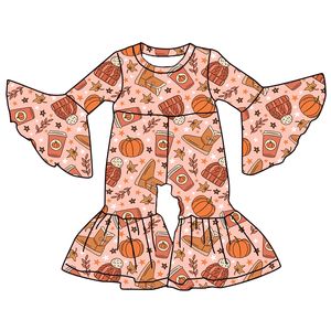 Custom Print Plus Size Knitted Cotton/Bamboo Breathable Eco-Friendly Quick Dry Long <b>Bell</b> Sleeves Girls' Jumpsuits - Product Image 3