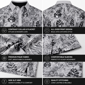 Camisetas de golf de alta calidad para hombre, con estampado tropical de hojas, transpirables, de lujo, para club de campo. - Product Image 3