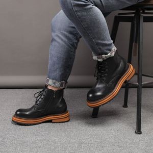 Autumn and Winter New Men's Boots Thick-Soled Boots Genuine Leather Men's Shoes Boots with Lace up and Zipper Combination - Product Image 3