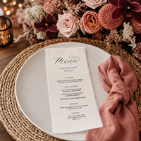 Menus de mariage élégants en tissu, cartes de menu personnalisées en lin avec bords déchirés, invitations de mariage
