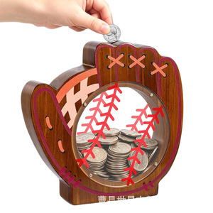 Tirelire en bois en forme de gant de baseball, tirelire en bois massif pour enfants de 8 à 13 ans, boîte à monnaie au style créatif - Product Image 1