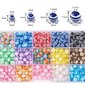 Resin Striped <b>Beads</b> 6-12mm Round Loose <b>Beads</b> For DIY Jewelry Making Accessories Multicolor Assortment - Product Image 5