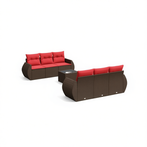 Elegante Juego de Sofás de Patio Residencial de Ratán Sintético Marrón con Cojines, Muebles de Exterior de 7 Plazas, Diseño Moderno Contemporáneo - Product Image 1