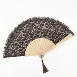 Abanico de Madera Plegable Chino Antiguo de 23 CM con Bordado Colorido, Abanico de Madera con Encaje para Danza - Product Image 3