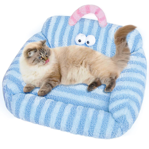 Yıkanabilir sevimli rahat kedi köpek kanepe yatak kapalı <span class=keywords><strong>Googly</strong></span> gözler kendinden ısınma ile komik yavru yatak 15 Lbs mavi peluş Pet kanepe kadar uyar - Product Image 1