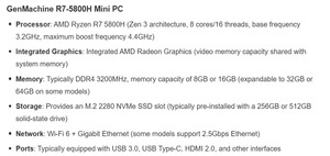 Mini PC HD GenMachine avec processeur <span class=keywords><strong>AMD</strong></span> <span class=keywords><strong>Ryzen</strong></span> 7 <span class=keywords><strong>5800H</strong></span> 8 cœurs et 16 threads, DDR4 8/16/32, disque dur SSD 512 Go, Wifi6 pour PC professionnel - Product Image 5