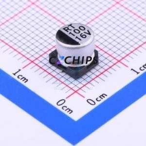 Condensateur électrolytique en aluminium SMD RT1C101M0605, SMD, D6.3xL5.4mm 100uF 20% 16V 58mA-120Hz - Product Image 1