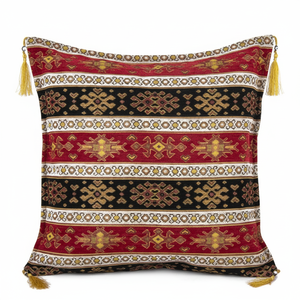 Black - Red <b>Small</b> Kilim Motives Designed Turkish Chenille Fabric <b>Cushion</b> Cover Pillow - Product Image 2