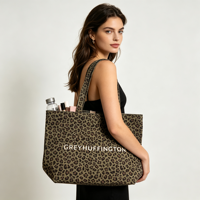 Sac fourre-tout pour femme à imprimé léopard, grande capacité, écologique, en toile de coton, sac de voyage à bandoulière, avec logo personnalisé