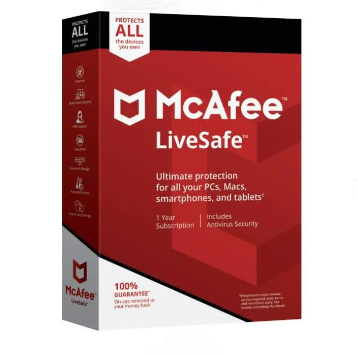 PC/MAC Code 1 Year Subscription Unlimited McAfee computer antivirus software Send Account LiveSafe