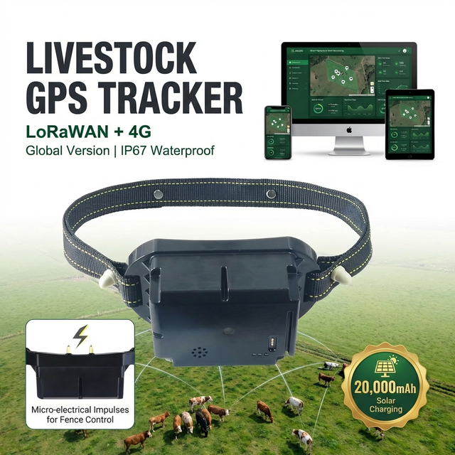 Agricultural IoT Solar Powered LoRaWAN 4G GPS Cattle Tracker 20000mAh Livestock Tracking Collar for Smart Farm Ranch Anti-theft