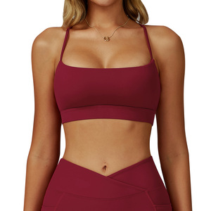 Soutien-gorge design yoga dos croisé pour femmes logo personnalisé Sentiments nus Respirant Couleur unie pour vélo Gym Sports Conjuntos Para Mujeres - Product Image 4