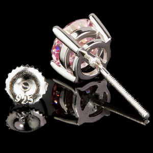 Joyería Fina de Plata de Ley 925 para Mujer, Aretes Blancos con Moissanita de Color Rosa de Corte Brillante de 5 mm y 6,5 mm, Certificado VVS GRA - Product Image 3