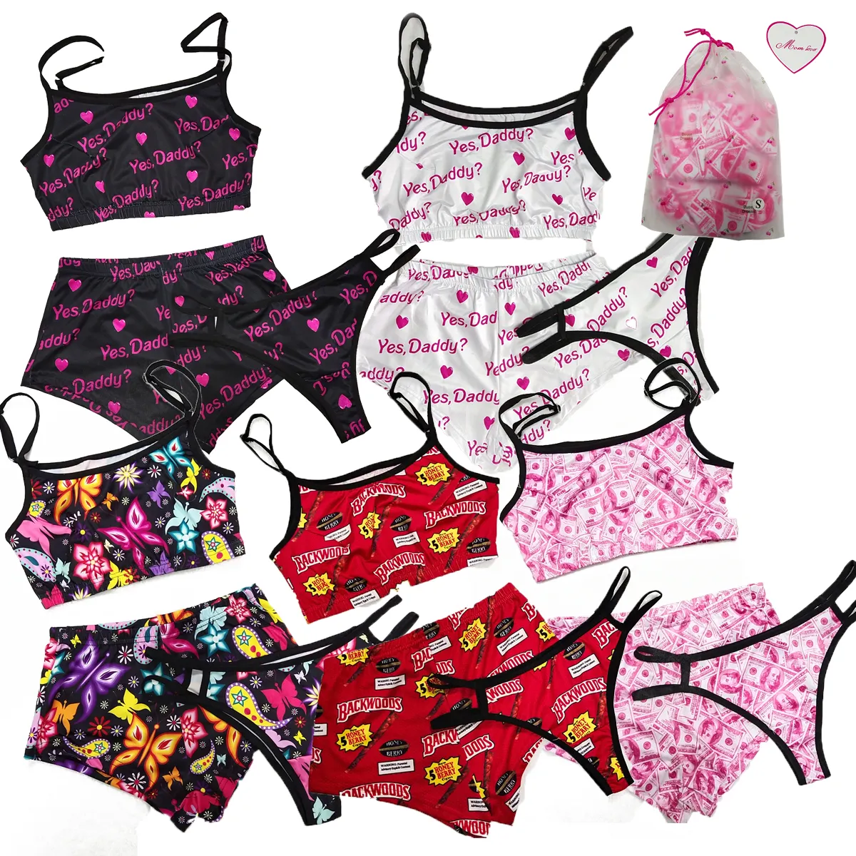 Conjunto de pijama de 3 piezas para mujer, set de 3 piezas con bragas y lencería