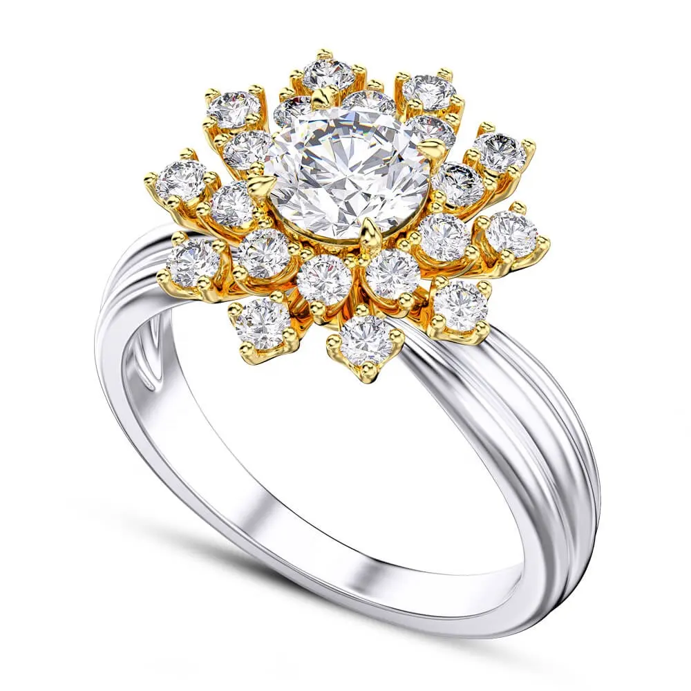 FirstMadam 맞춤형 18k 리얼 골드 독특한 여성용 꽃 스타일 랩 다이아몬드 반지 패션 높은 보석 반지