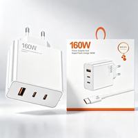 Pengisi Daya Cepat USB-C PD 160W 3 Port USB+2 Tipe C Pengisi Daya Dinding Cepat QC 3.0 Adaptor Daya Ponsel