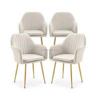 Fauteuil confortable moderne avec pieds en métal doré, chaise d'appoint en velours beige pour la maison, salon, salle à manger, avec coussin