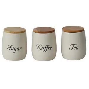 3 Stück weiß Lebensmittel lager Behälter Küche Tee Zucker Kaffee Kanister Sets mit Holzdeckel