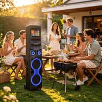 H2203 Système audio Hi-Fi sans fil tout-en-un avec haut-parleur karaoké grand écran haute puissance, 2 microphones, en plastique, pour la maison