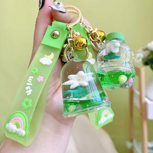 Plástico de dibujos animados aceite flotante acrílico arena movediza botella llavero coche bolsa colgante regalos creativos al por mayor - Product Image 3