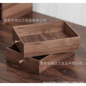 Wooden Desktop Double Layer Drawer Storage <b>Box</b> For <b>Tea</b> Cake Jewelry And Sundries Rectangle Standing Type Solid Color - Product Image 3