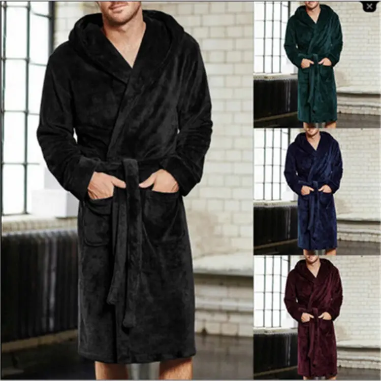 Camisola de inverno estendida com mangas compridas, bolsa extra grossa com capuz para homens quentes, roupões de dama de honra