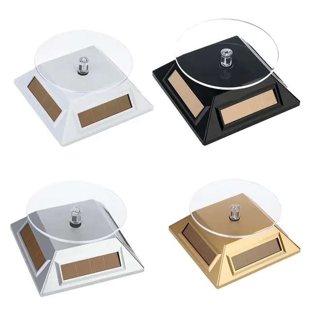 Solar Powered Rotating Display Stand for Eyeglasses Jewelry Accessories Metal Silver Photography Prop Showcase
